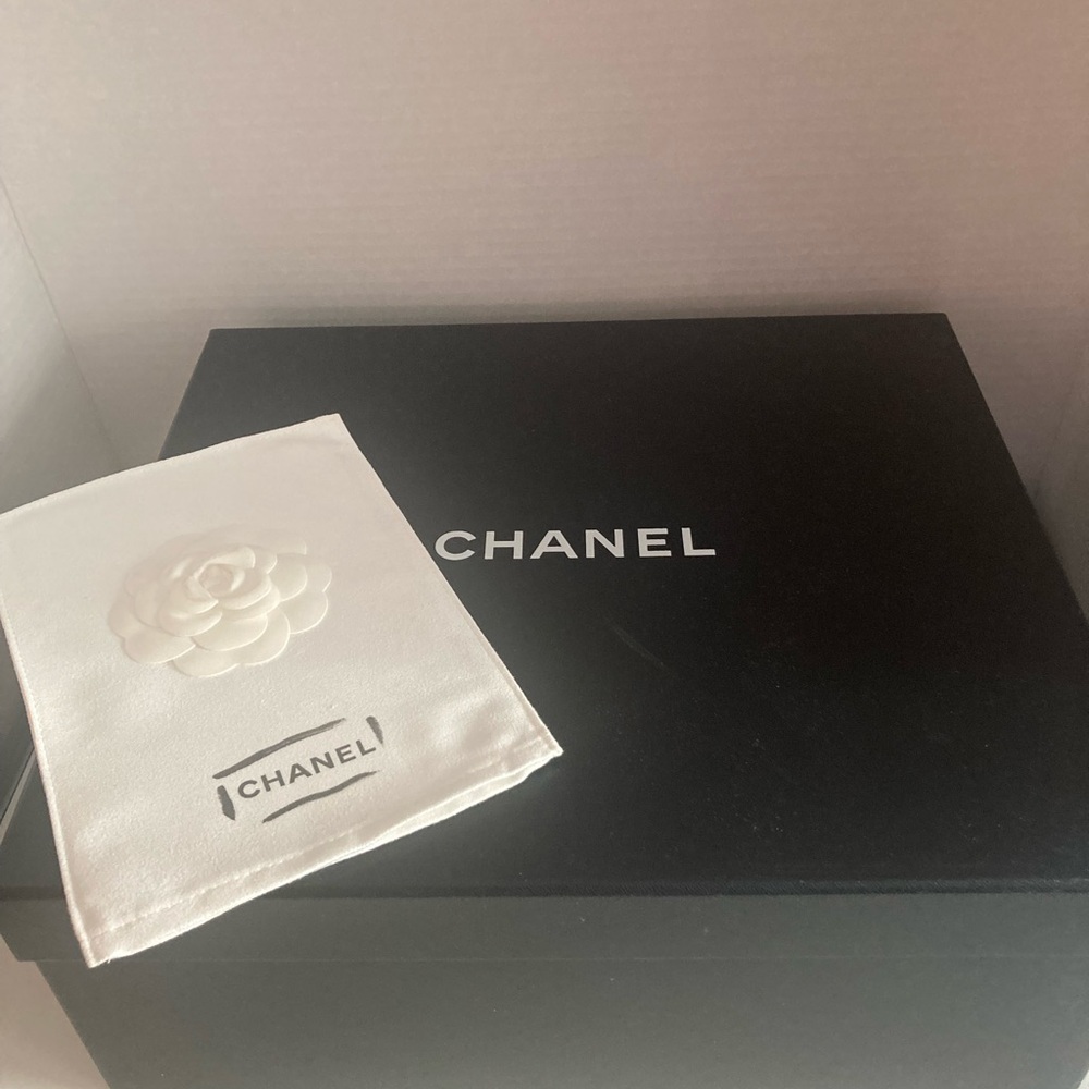 Chanel Black Box with White Camellia and small suede bag